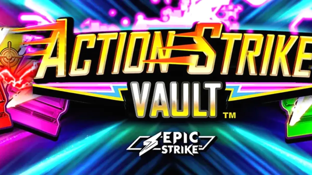 Interface do jogo Action Strike Vault com elementos neon e espaciais
